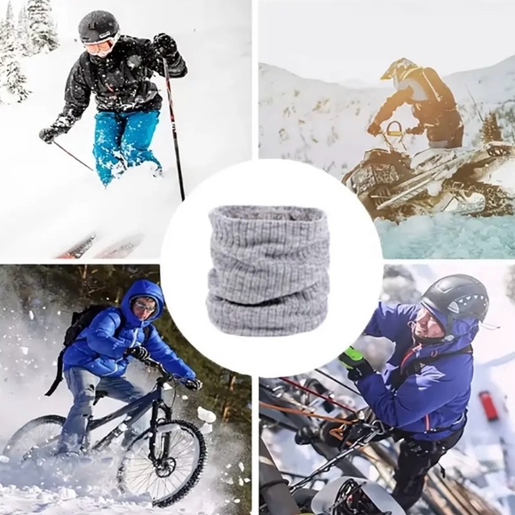 Gray Ribbed Knit Neck Warmer Scarf with Faux Fur Lining - Picture 5 of 5